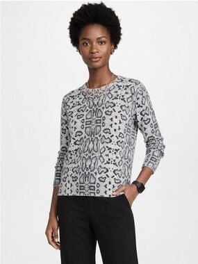 Quiet Luxury 100% Cashmere Crewneck Sweater Minimalist Preppy Python Snake Print